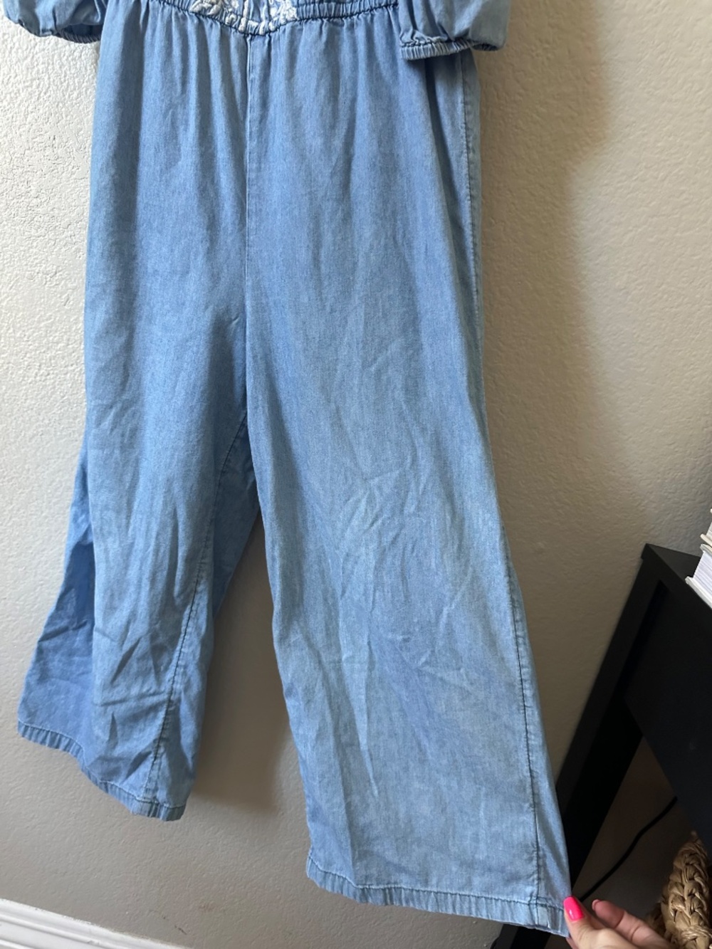 Old Navy Light Blue Embroidered Cold-Shoulder Jumpsuit- Large (10/12) - Picture 3 of 6